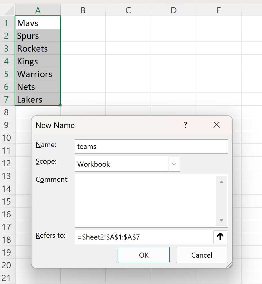 excel creating drop down list from a different worksheet