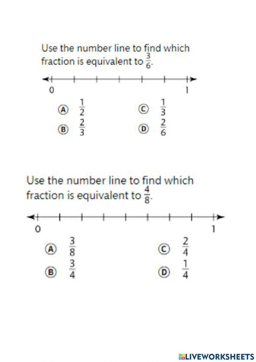 finding equivalent fractions with a number line worksheets