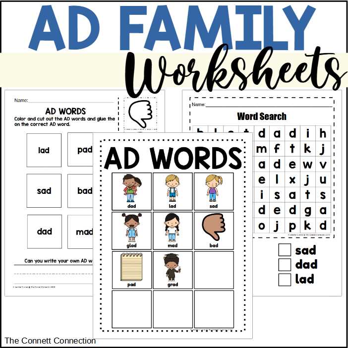 ad word family worksheets