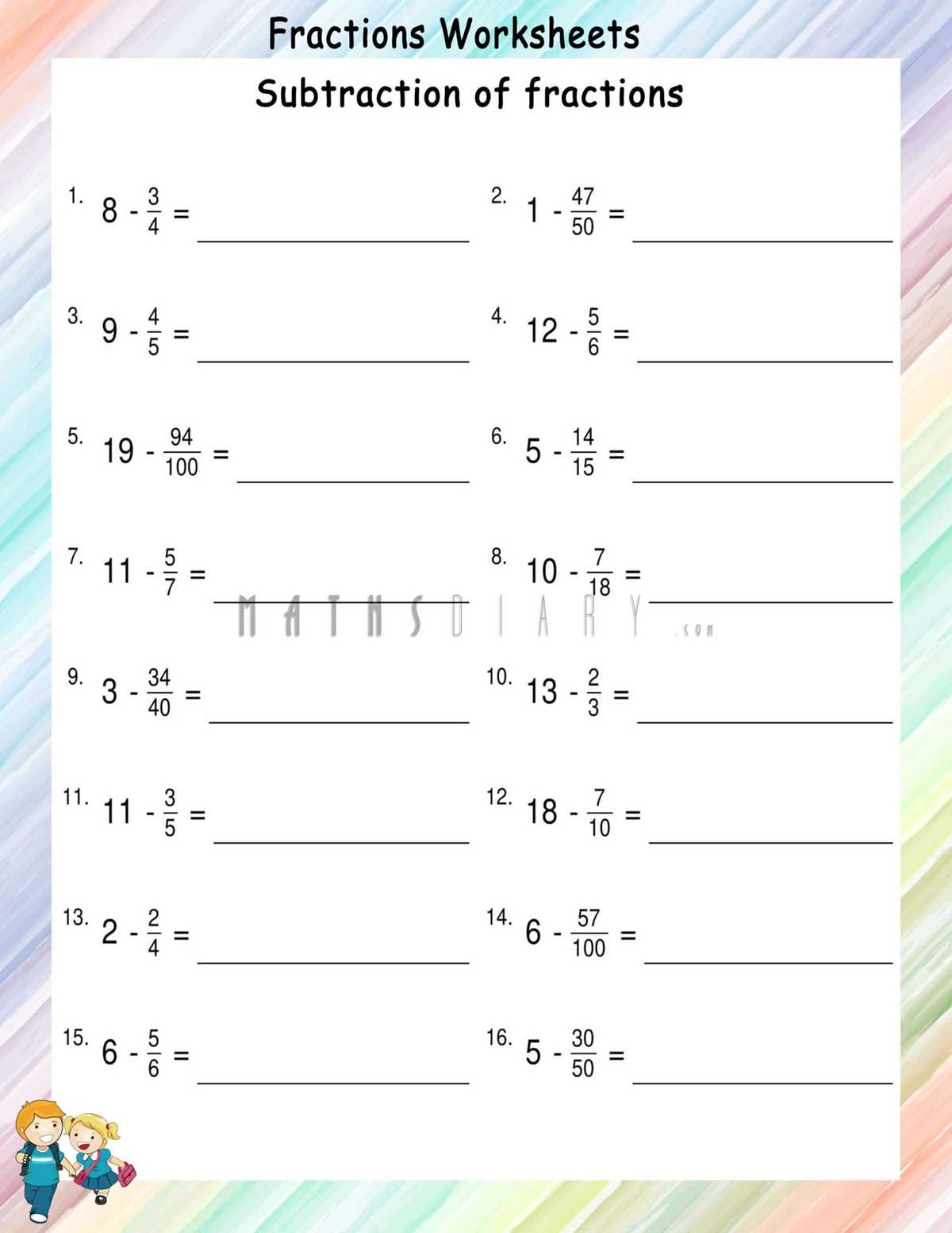 fractions with whole numbers worksheets