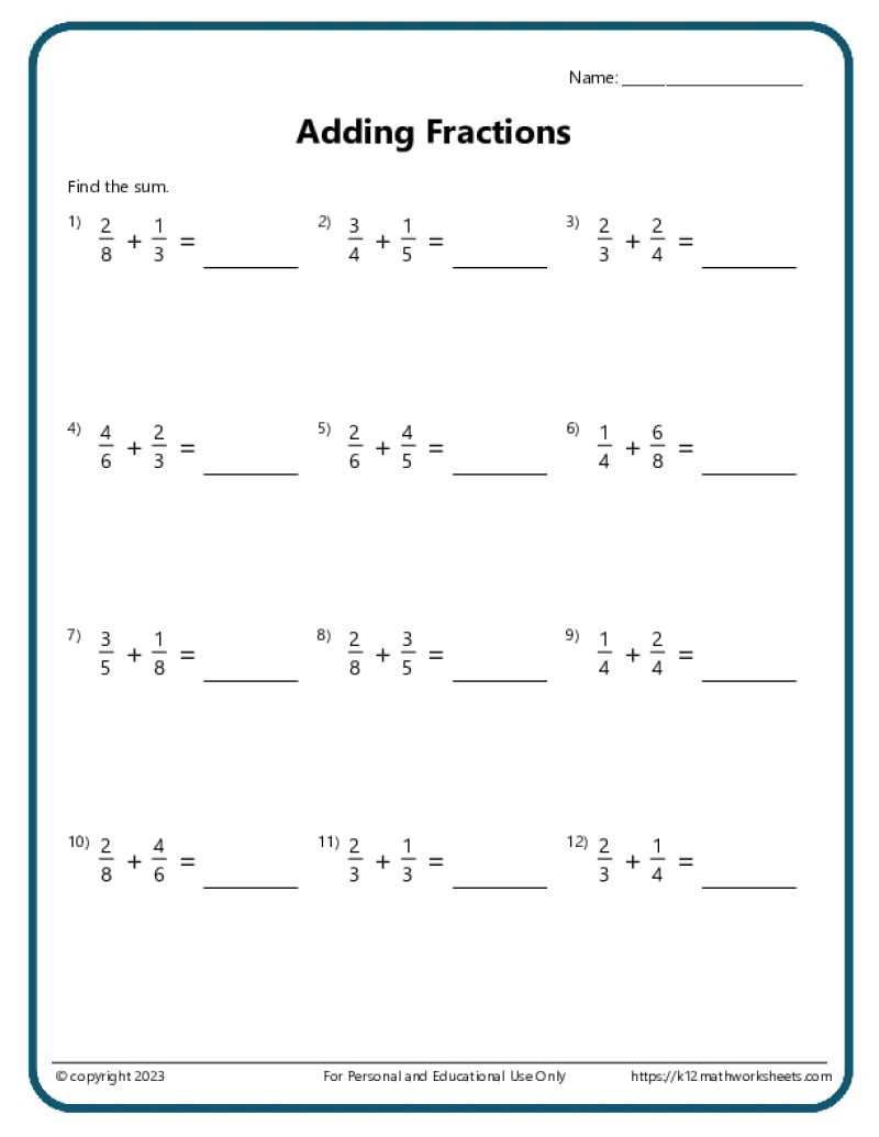 comparing fractions with same denominator worksheet