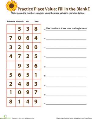 place value to hundred thousands worksheets