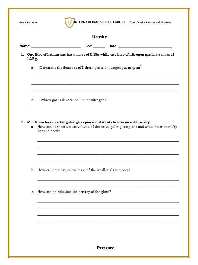 density of gases worksheet