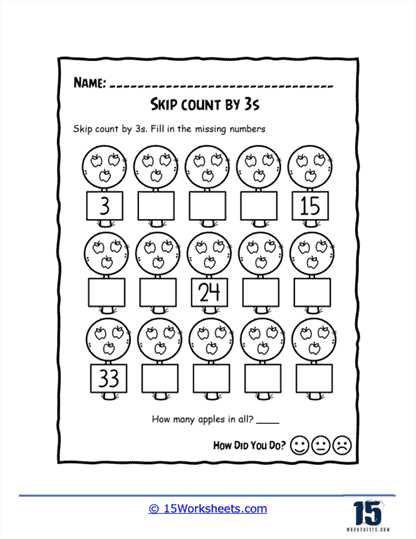 skip counting by 3 worksheets