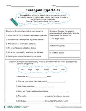 hyperbole worksheets