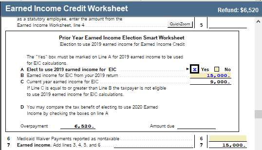 earned income tax worksheet