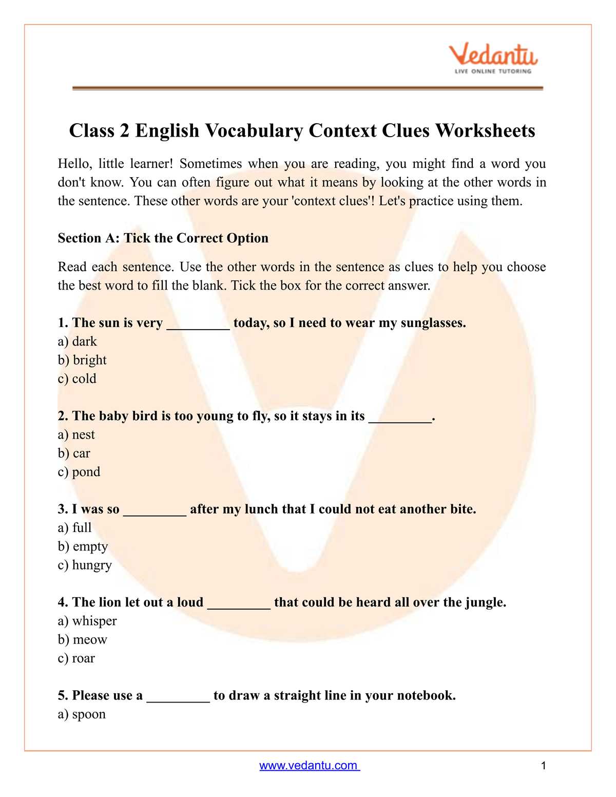 vocabulary using context clues worksheets