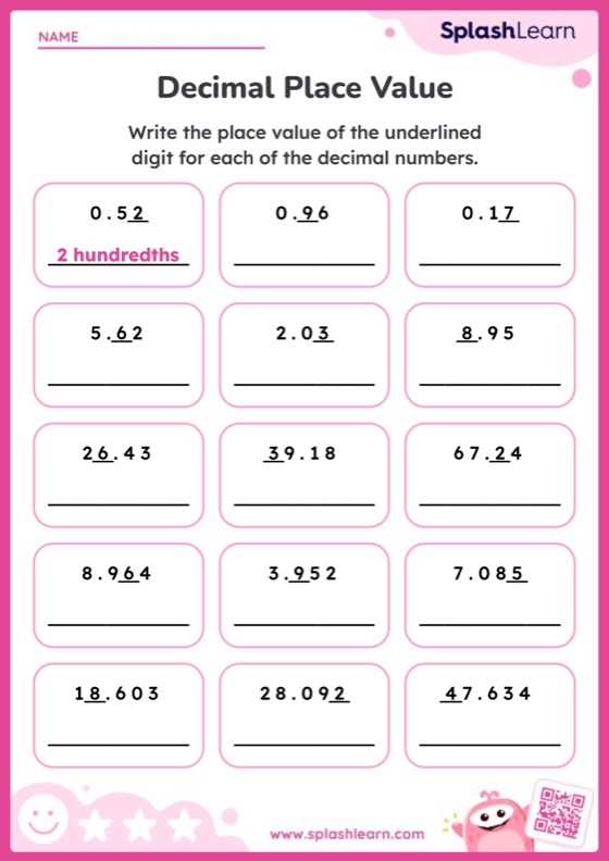 decimal place value free worksheets