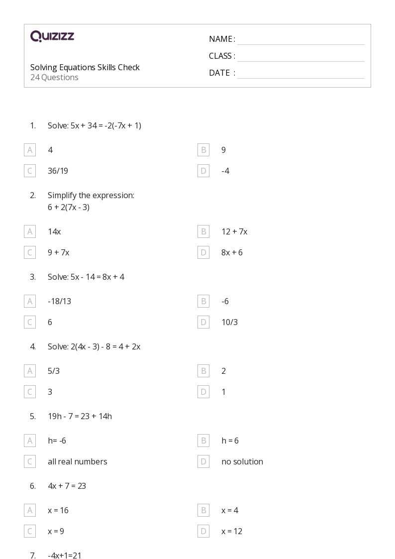 checking solutions to equations worksheet
