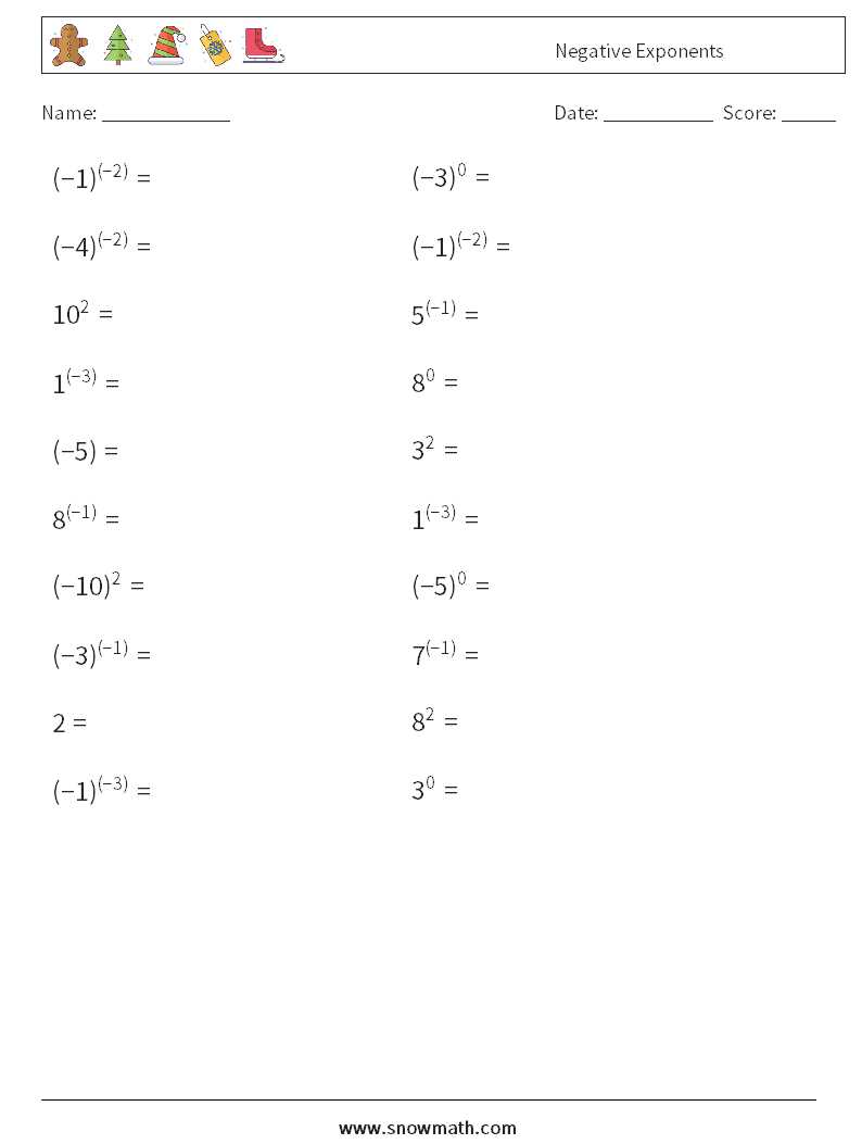 exponent worksheets
