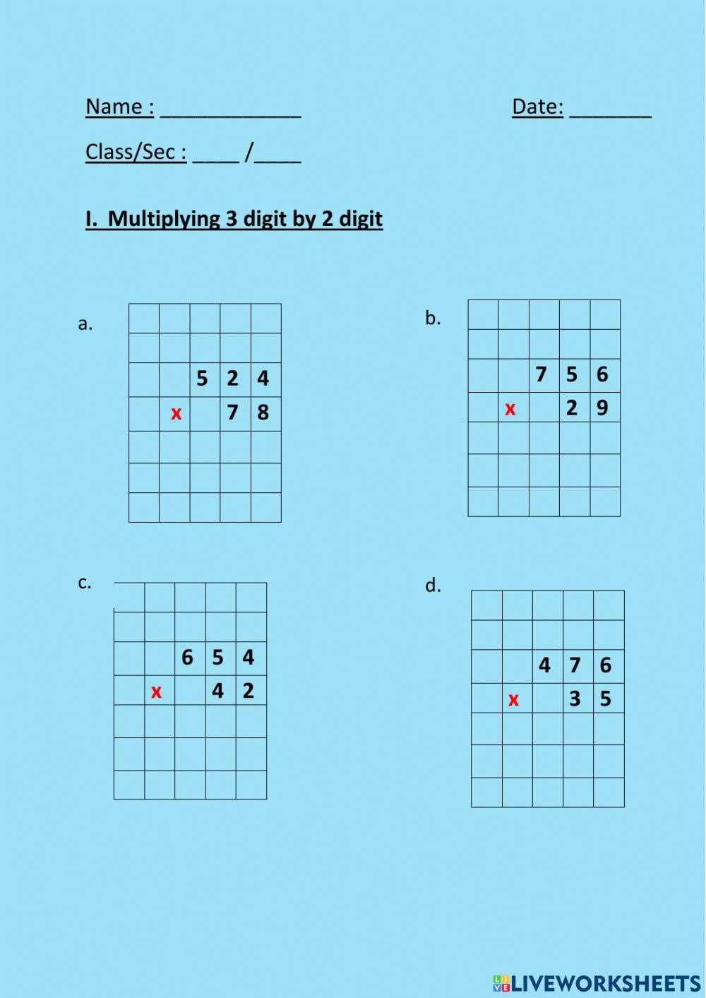 multiplication 3 digit by 2 digit worksheet