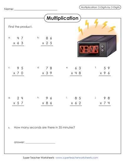multiplication of two digit numbers worksheets