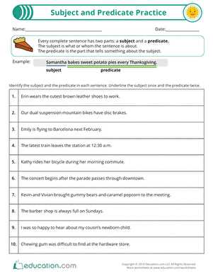 identify subject and predicate worksheet