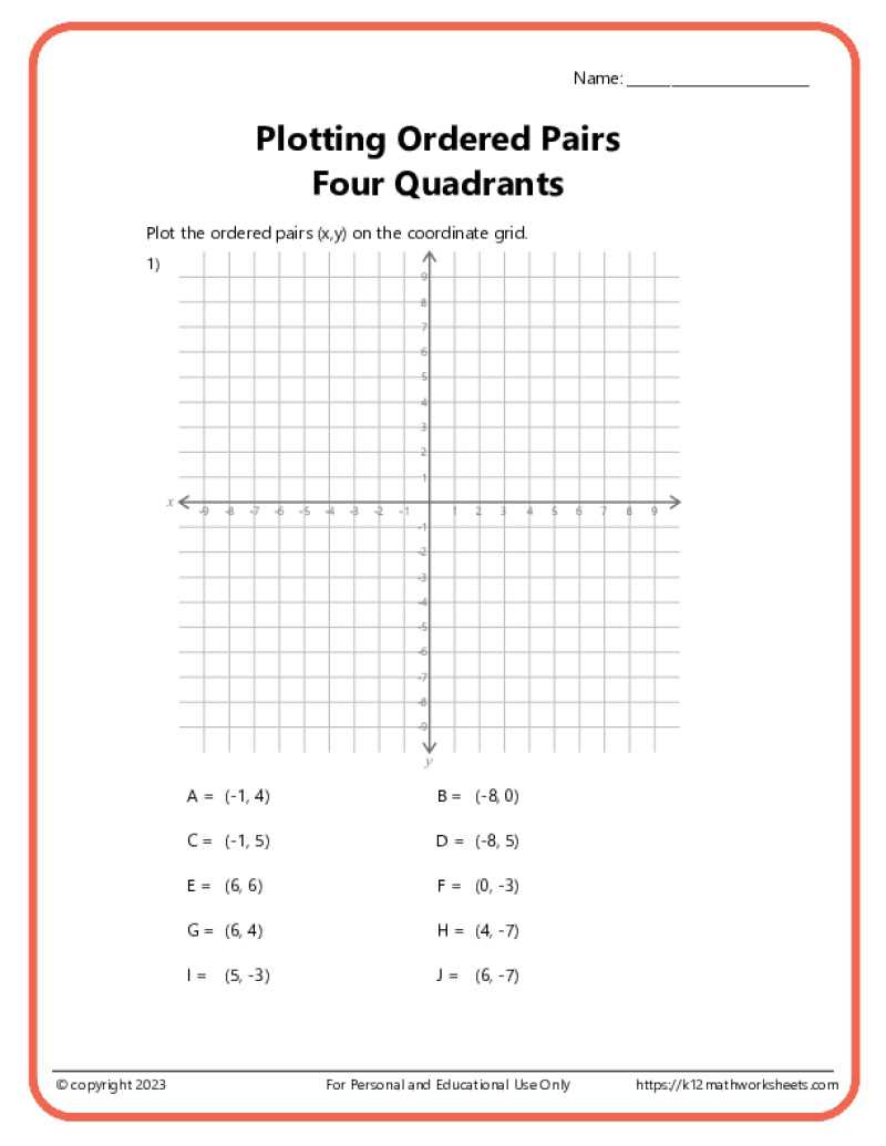 identifying ordered pairs worksheet