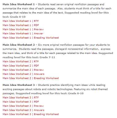 identifying the main idea worksheets