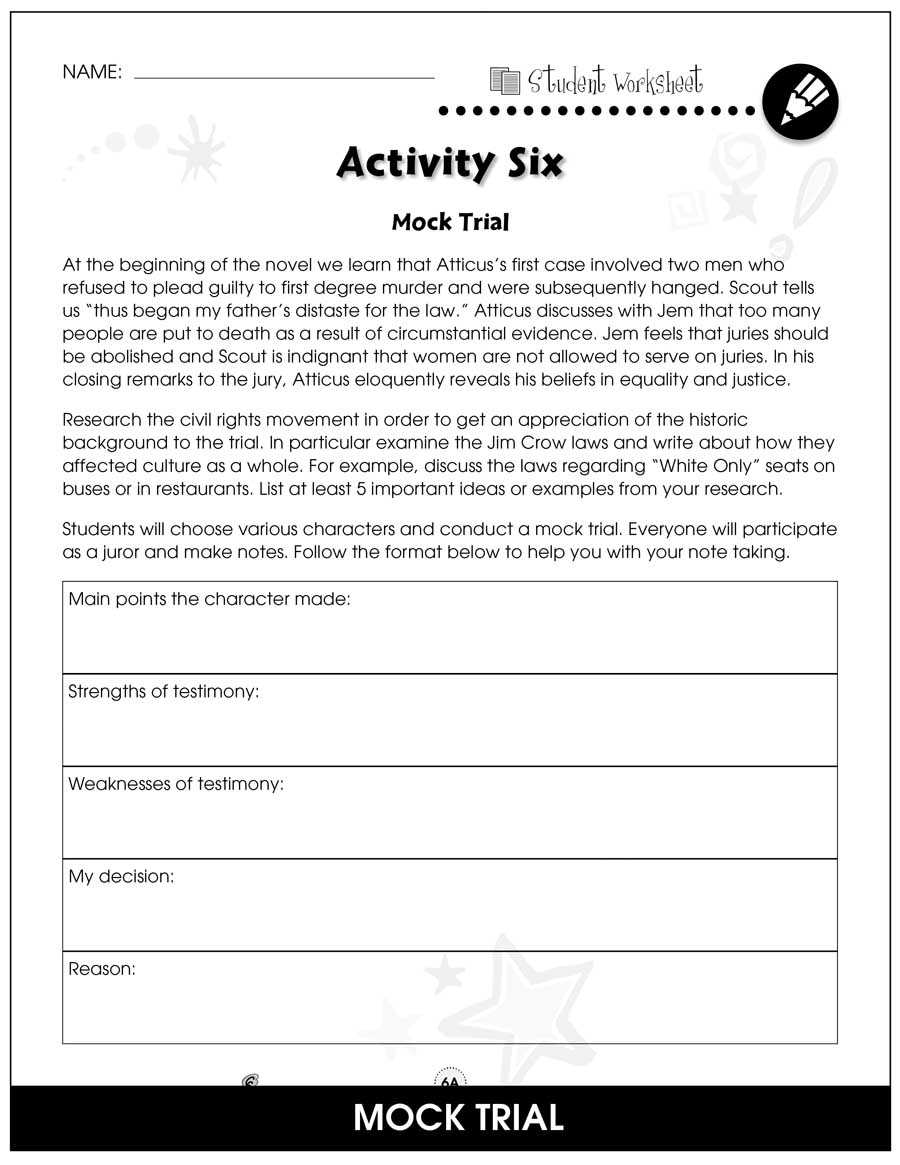 exploring the trial to kill a mockingbird worksheet