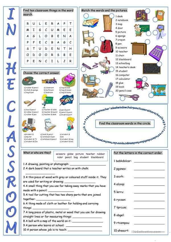 esl classroom vocabulary worksheet