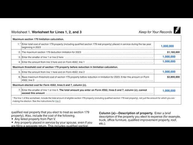 form 4562 depreciation worksheet