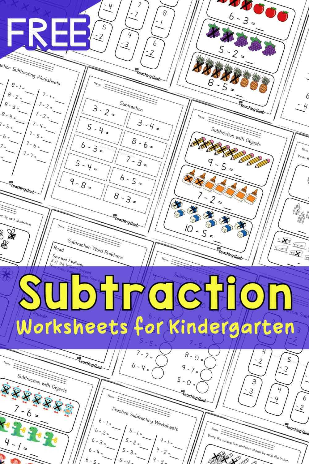 subtraction worksheets for kindergarten 1 10
