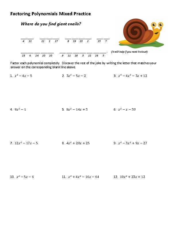 factoring polynomials mixed review worksheet