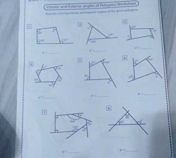 exterior angles of a polygon worksheet