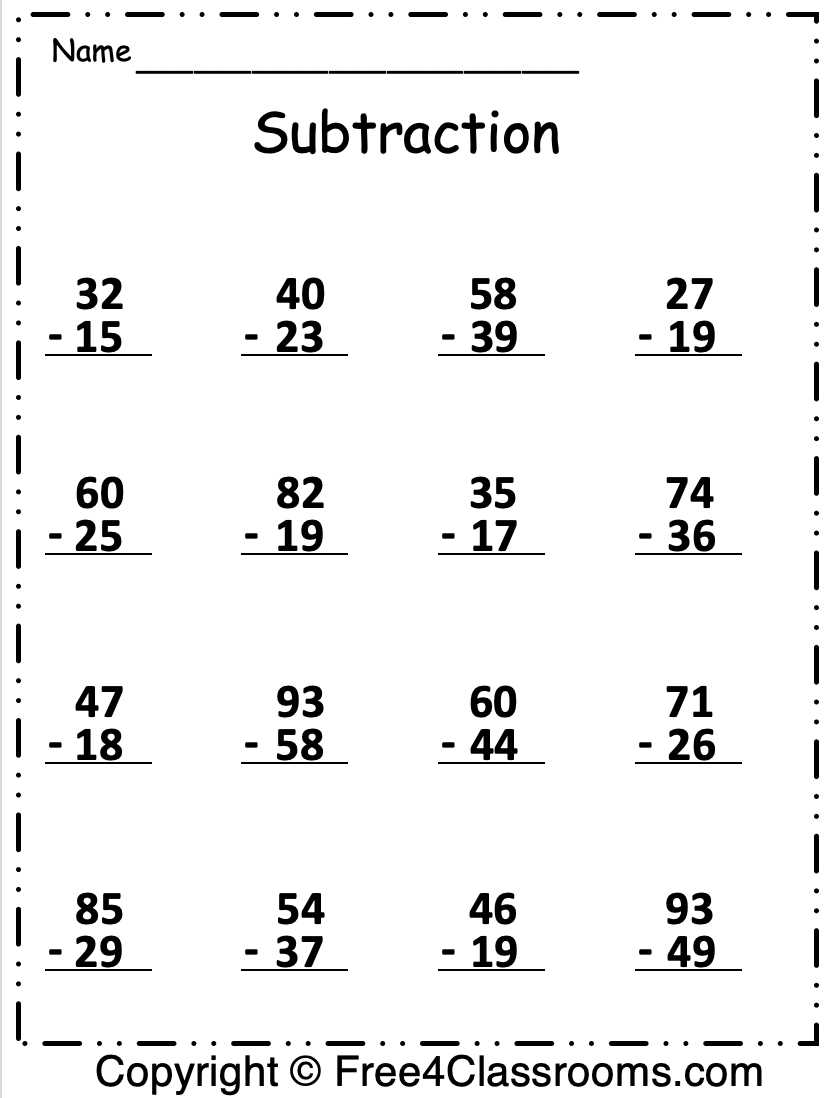 2 digits subtraction worksheets