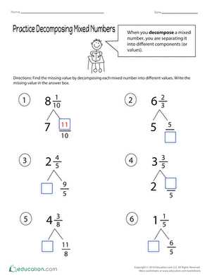 decomposing fractions worksheet 4th grade