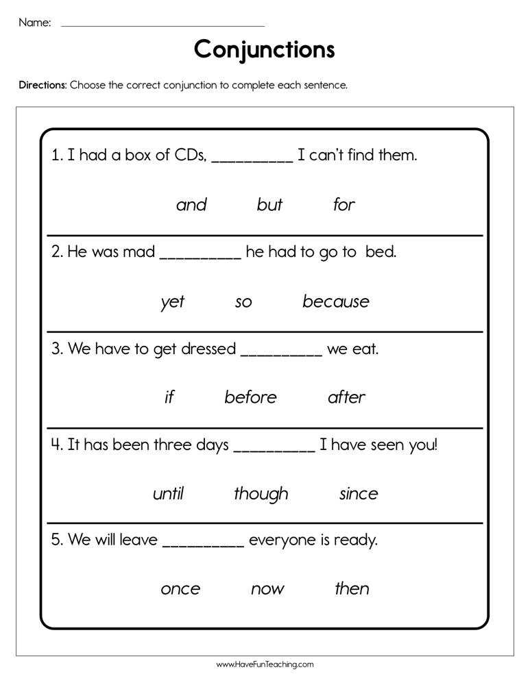conjunction practice worksheet