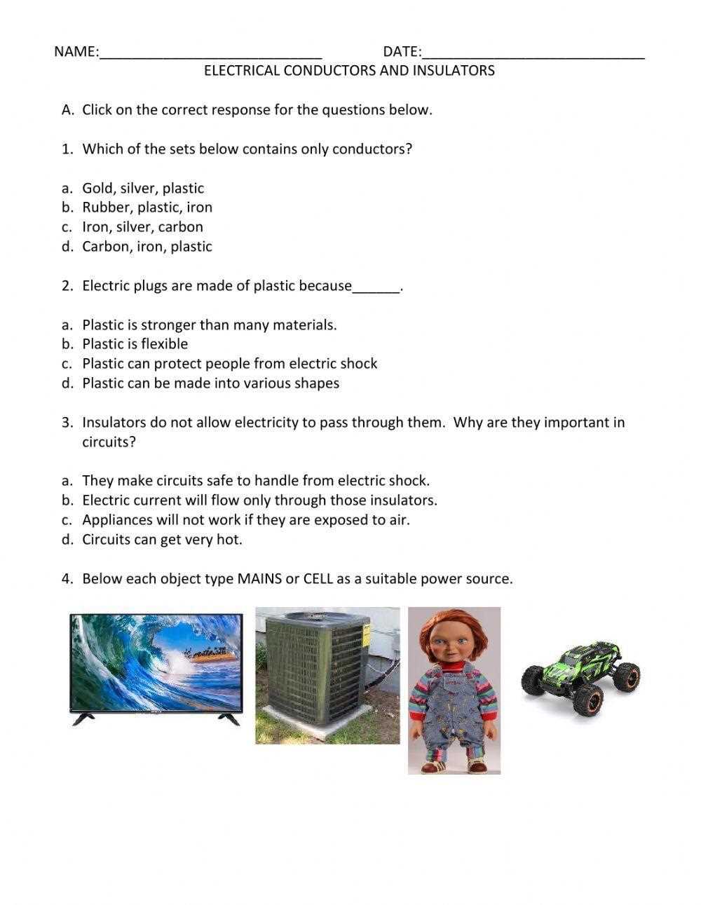 electrical conductors and insulators worksheet