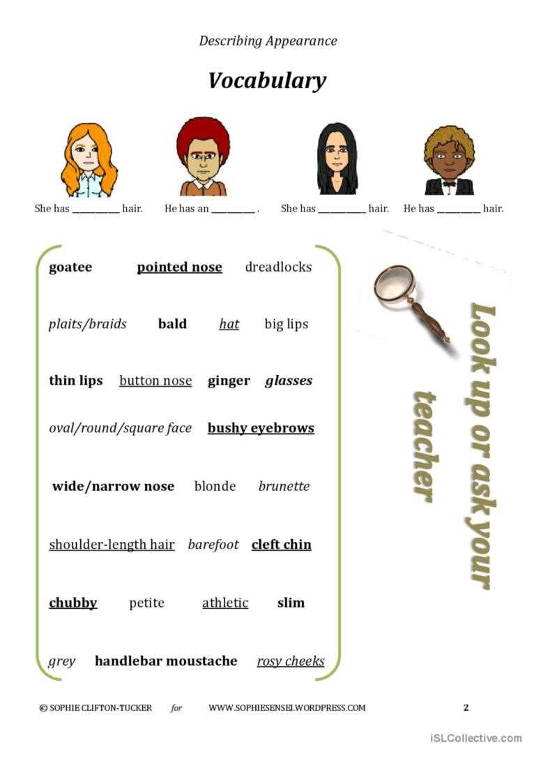 appearance description worksheet