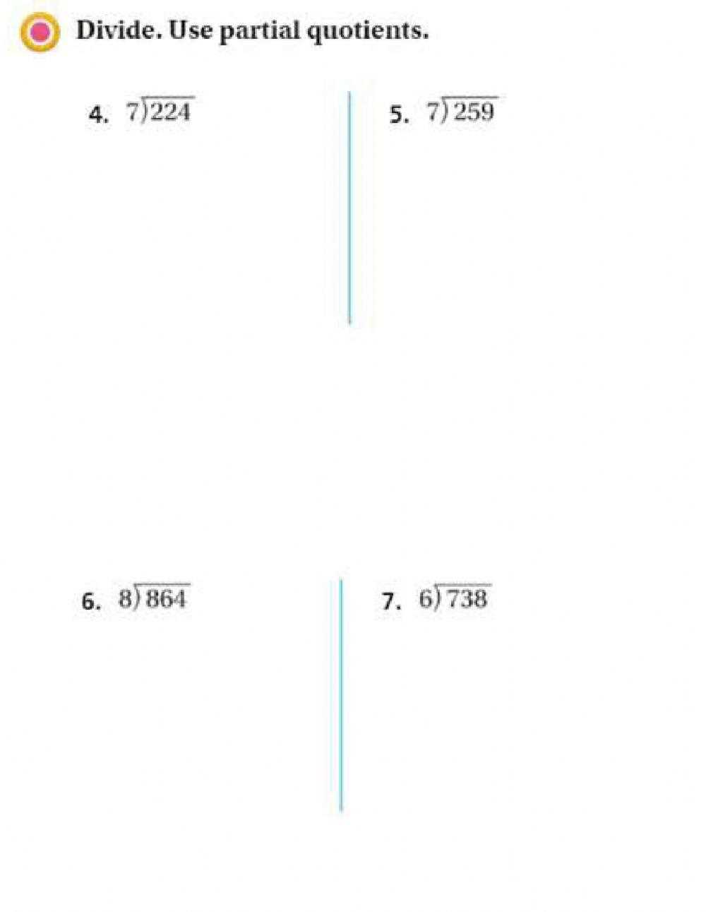 division partial quotient worksheet