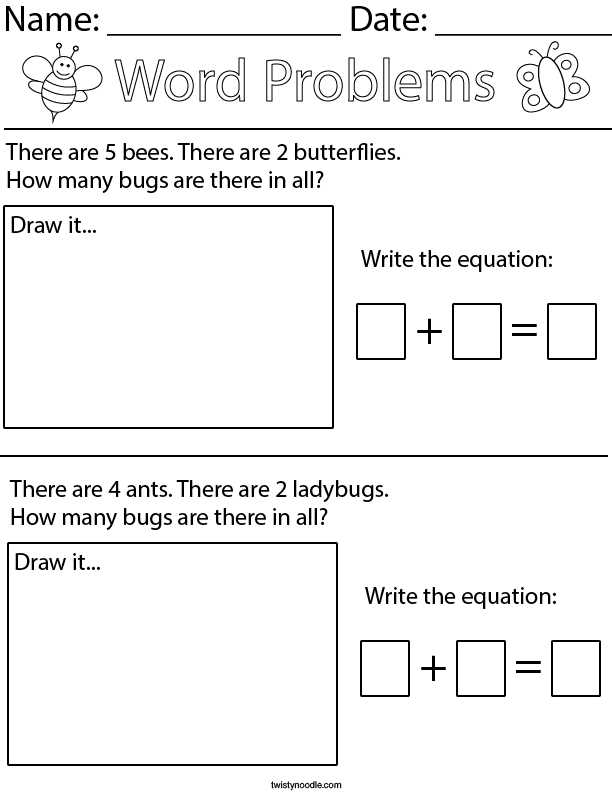 kindergarten word problems worksheets