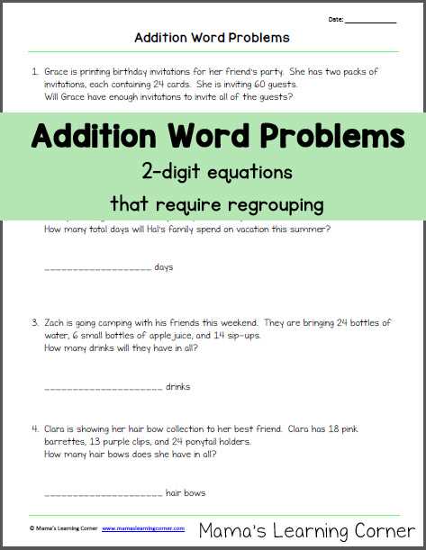 digit word problems worksheet