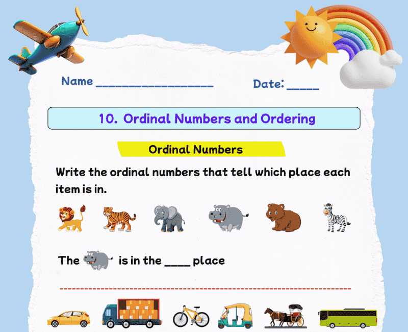ordinals kindergarten worksheets