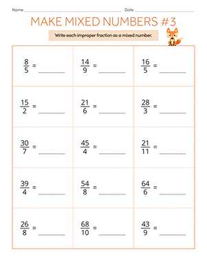 improper fractions to mixed numbers worksheets