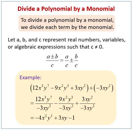 divide the polynomials by monomials worksheet