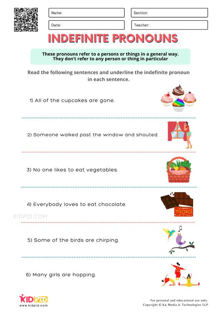 indefinite pronoun worksheet