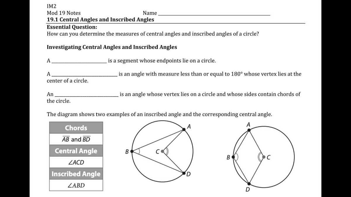 inscribed angle and central angle worksheet