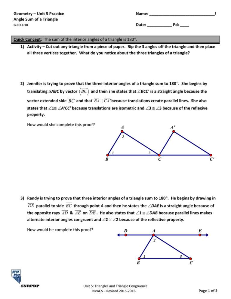 interior angles of a triangle worksheet