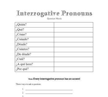 interrogative words in spanish worksheet