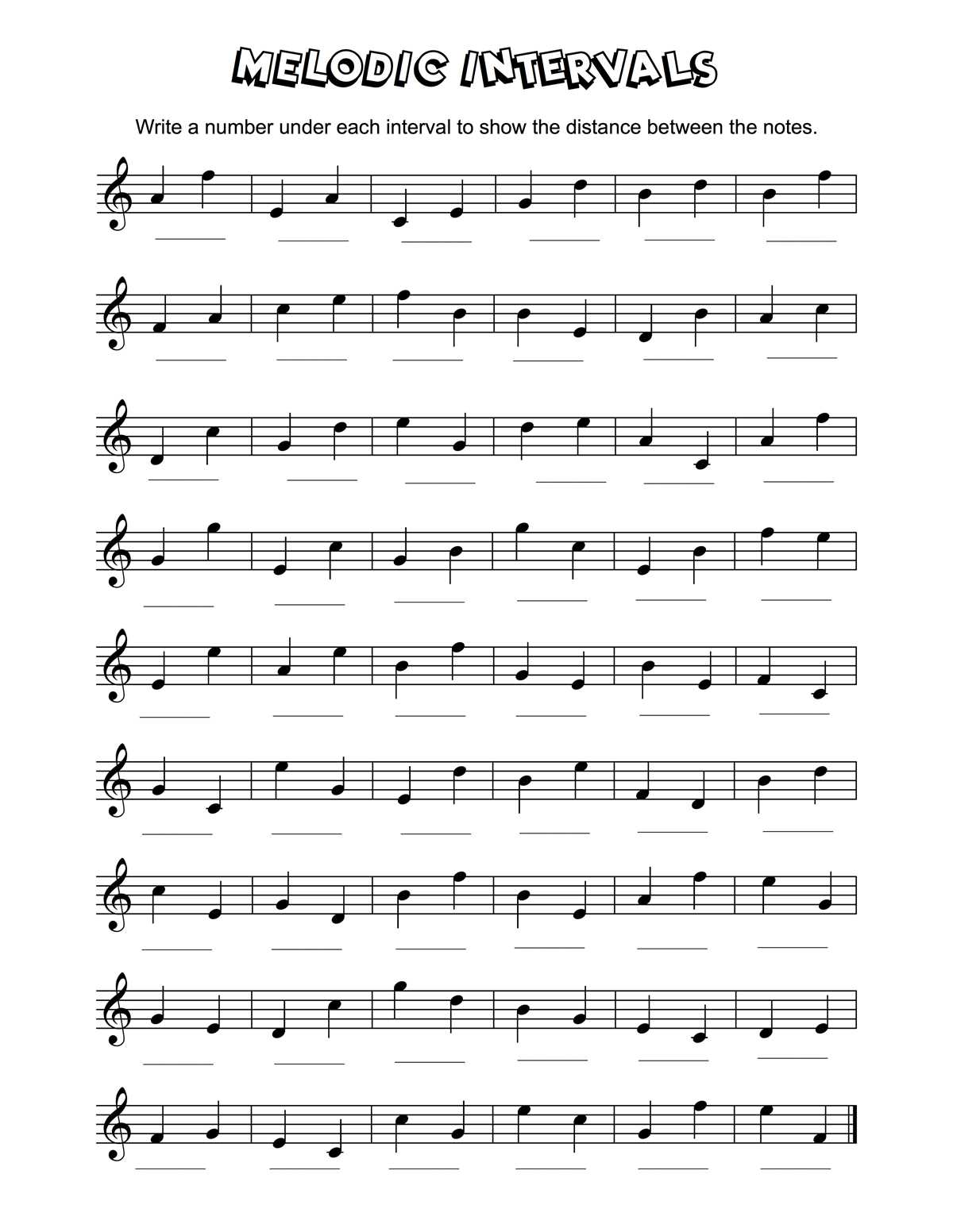 intervals in music worksheet
