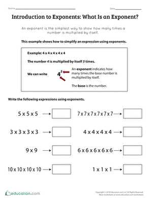 intro to exponents worksheet