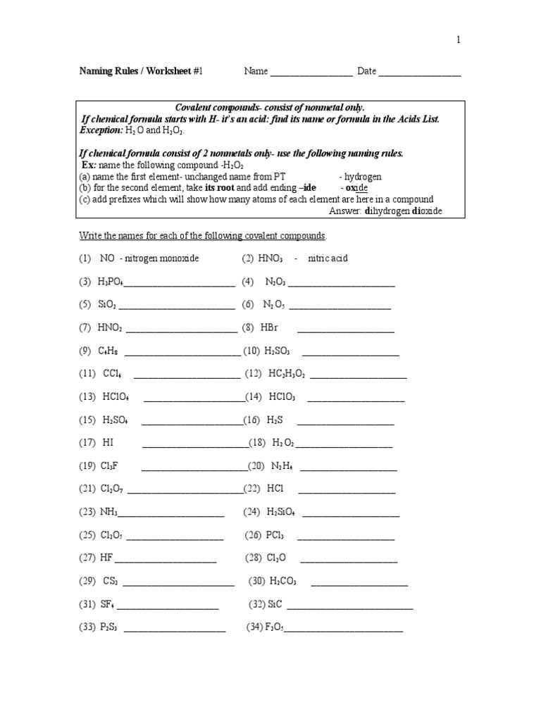 ionic and covalent compound naming worksheet