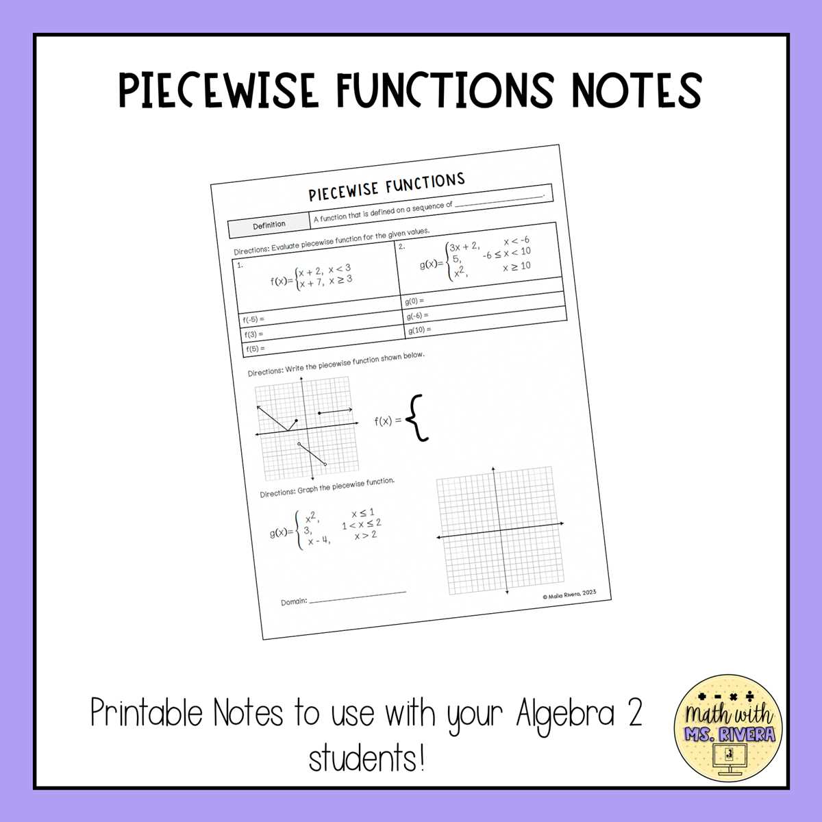 domain and range of piecewise functions worksheet