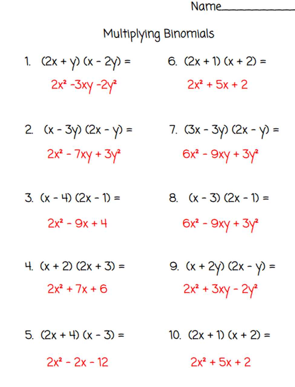 foil math worksheets printable