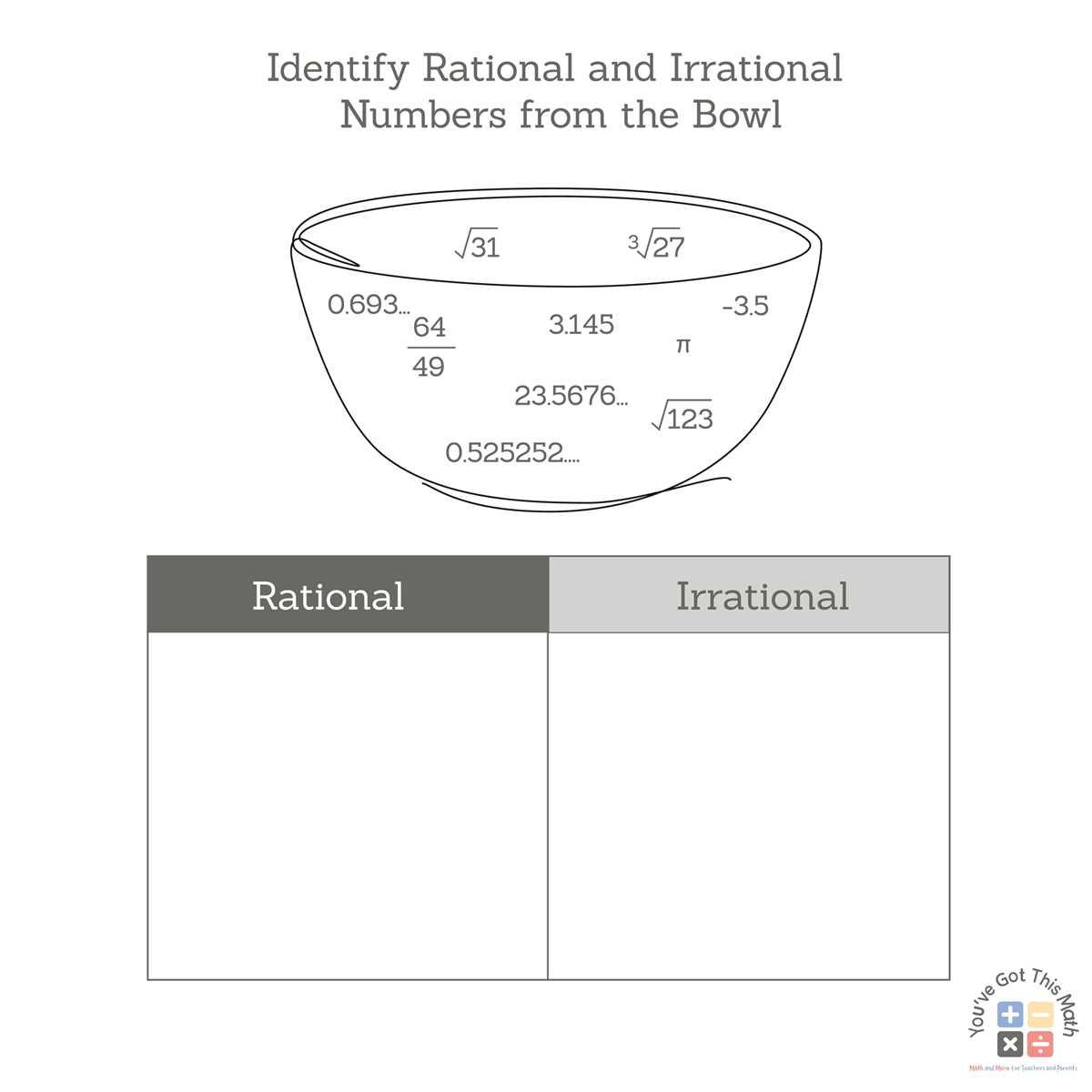 irrational numbers worksheet