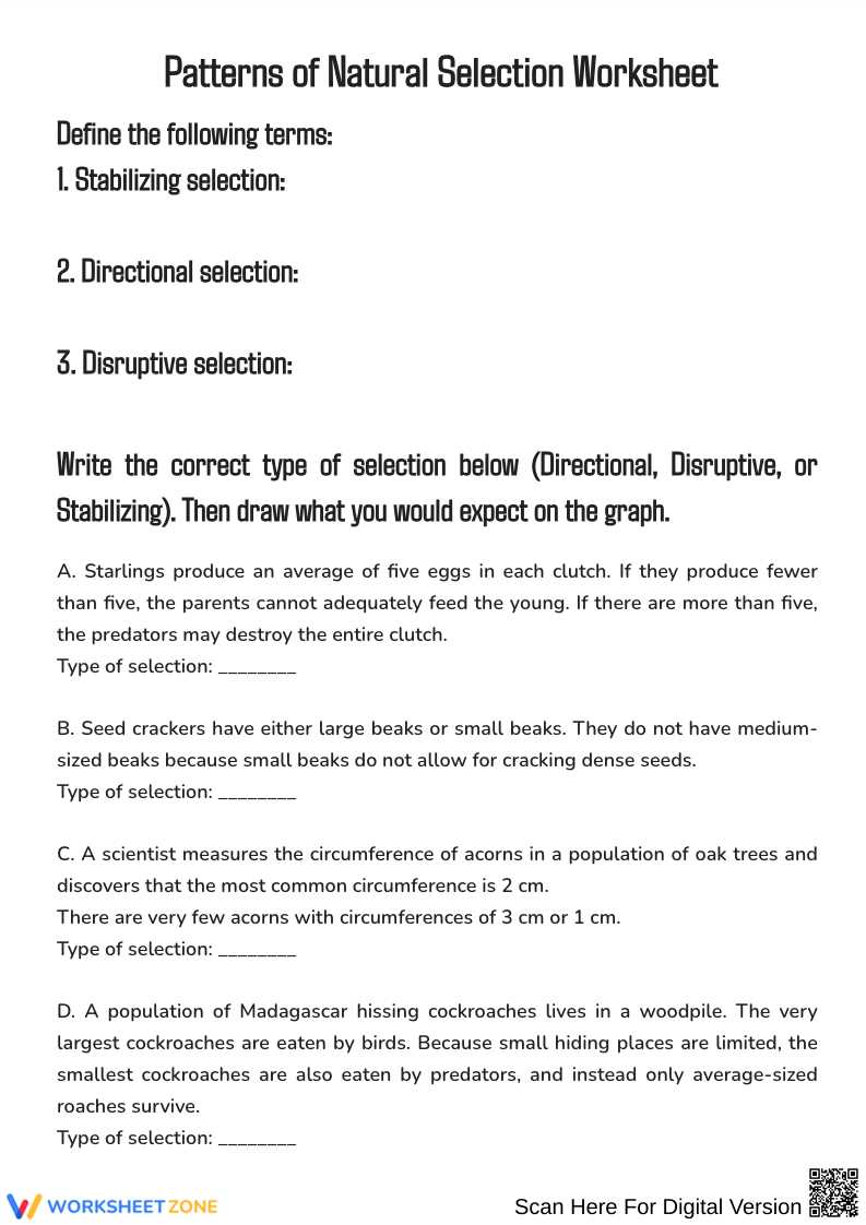 patterns of natural selection worksheet