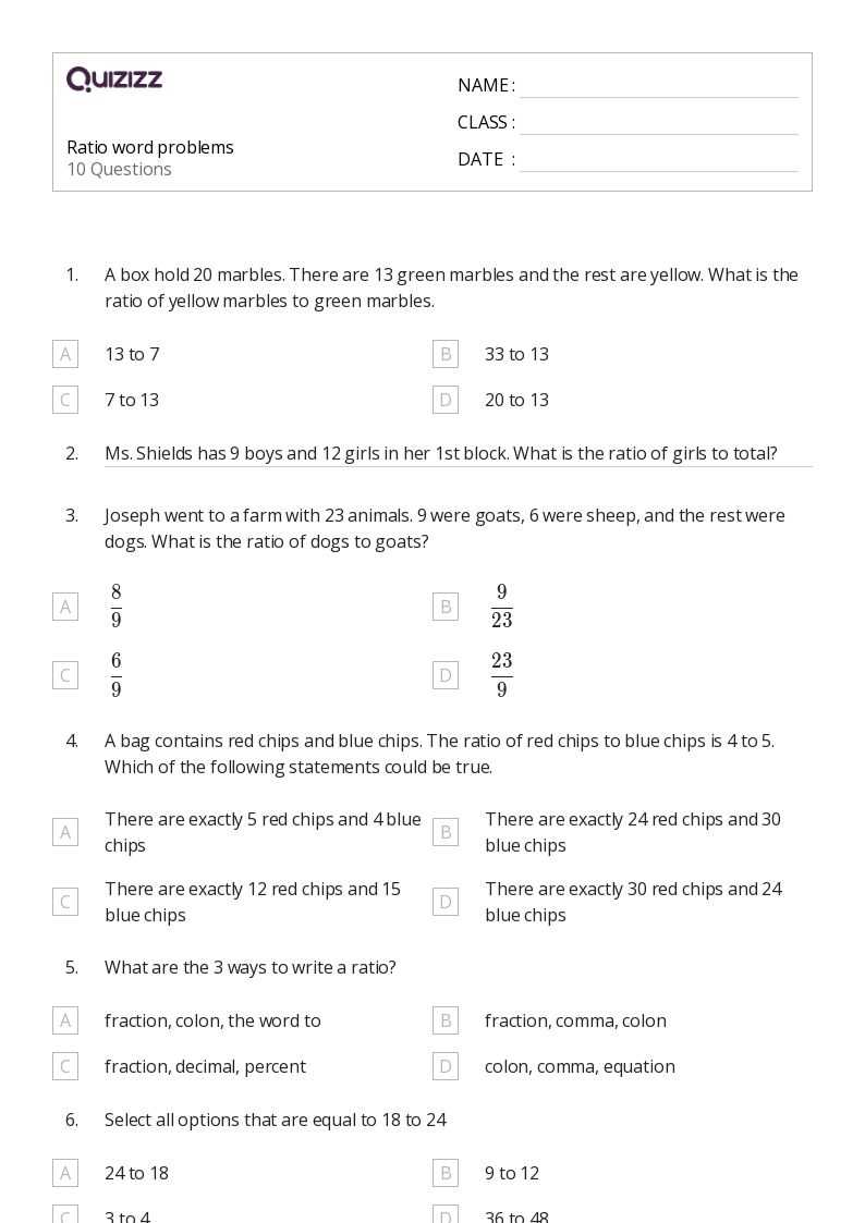 ratio word problems worksheets