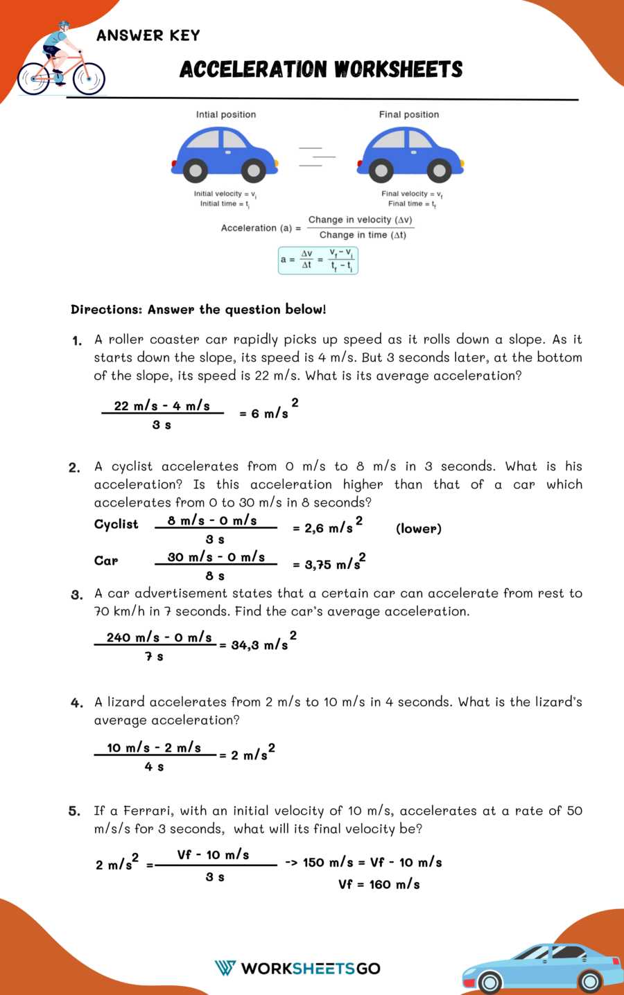 acceleration questions worksheet
