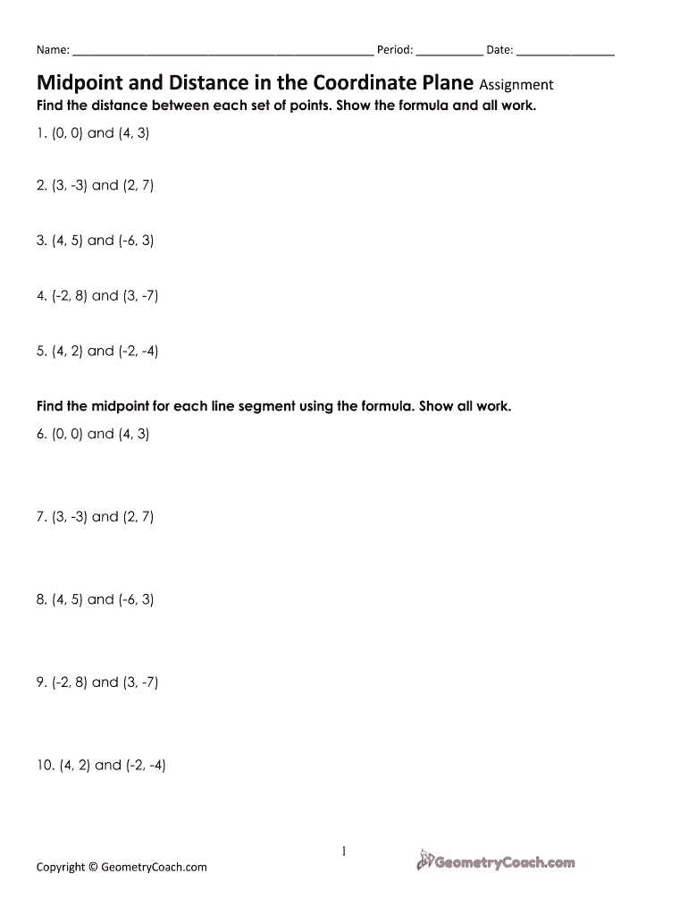 distance midpoint and gradient worksheet